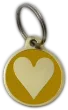 Yellow Heart-shaped engraved dog tag with custom details on a UK dog collar