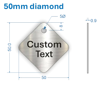 Picture of 50mm Diamond Customised Stainless Steel Valve Tags