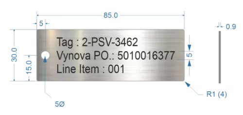 Picture of 85x30mm Rectangle Stainless Steel Valve Tags