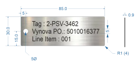 Picture of 85x30mm Rectangle Stainless Steel Valve Tags