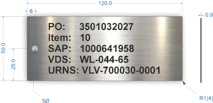 Picture of 120x50mm Rectangle Stainless Steel Valve Tags