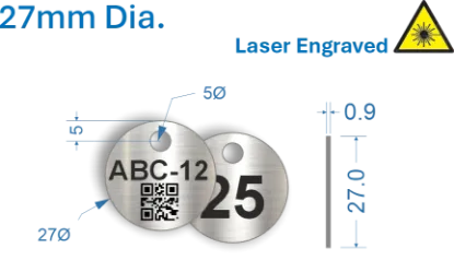 Picture of 27mm dia. Laser Engraved  Stainless Steel Valve Tags
