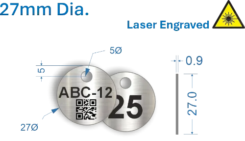 Picture of 27mm dia. Laser Engraved  Stainless Steel Valve Tags