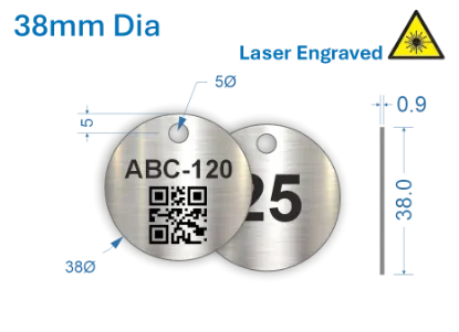 Picture of 38mm dia. Laser Engraved  Stainless Steel Valve Tags