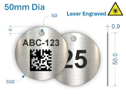 Picture of 50mm dia. Laser Engraved  Stainless Steel Valve Tags