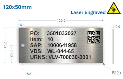 Picture of 120x50mm Laser Engraved  Stainless Steel Valve Tags