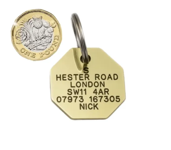 Picture of Brass Octagonal Dog ID Tag (Medium)